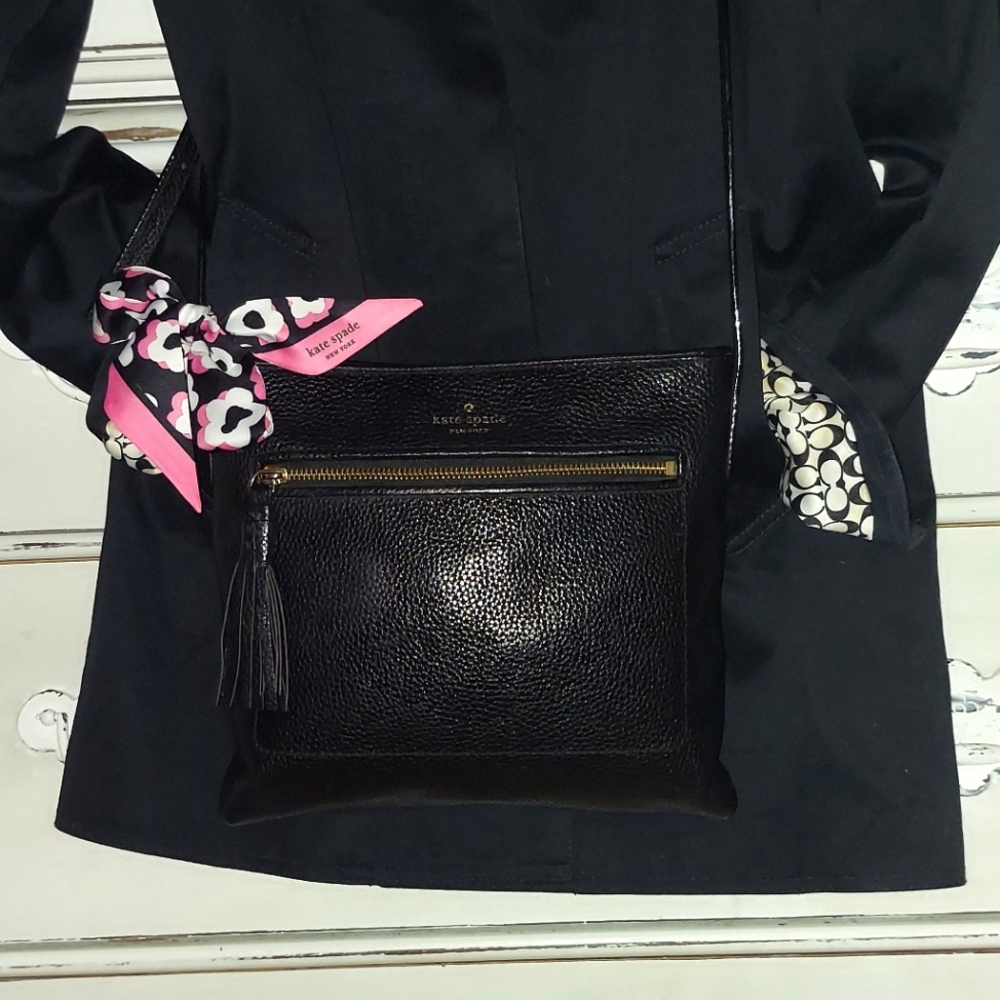 Kate Spade Black Pebble Leather Crossbody Messenger Bag